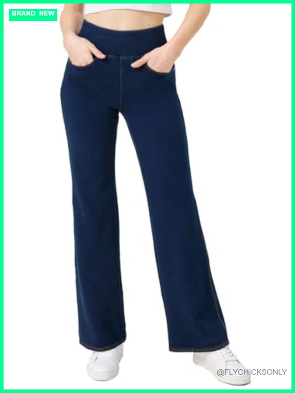 High Waisted Bell Bottom Pull On Jeans Tummy Control